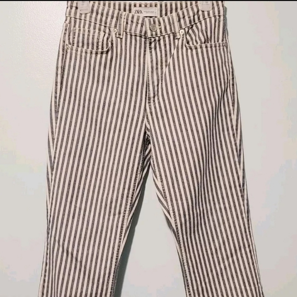 Zara Blue White Straight Leg Ankle Jeans Womens Size 6 Nautical Preppy